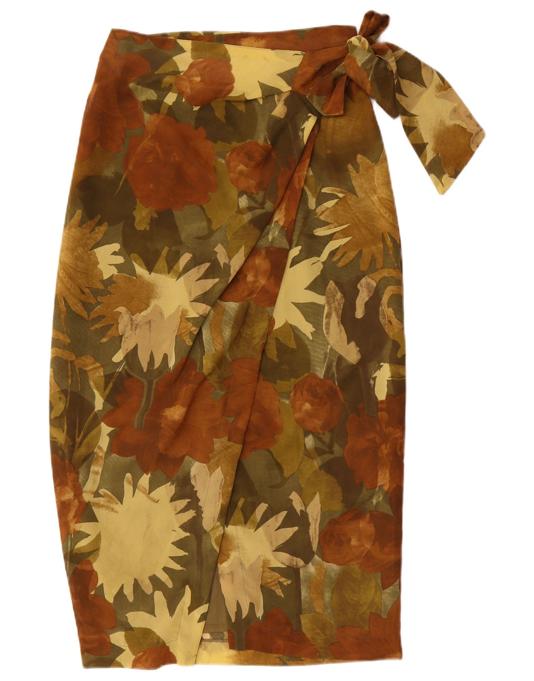 Saia feminina vintage IT 44 médio W28 poliéster floral marrom