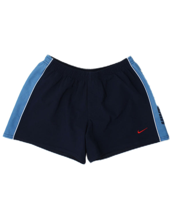Shorts esportivos femininos Nike UK 10 pequeno azul marinho colorblock poliéster
