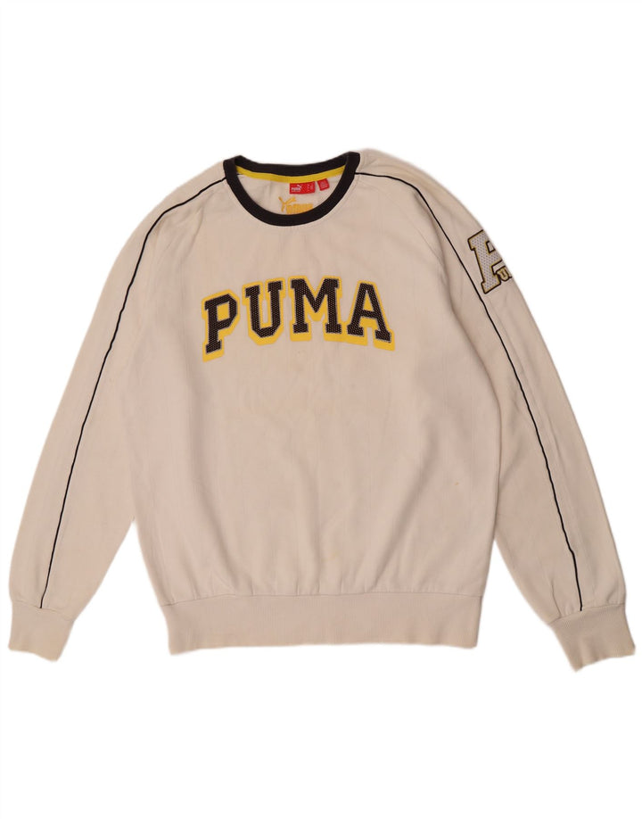 Puma Mens Graphic Moletom Jumper Grande Algodão Branco