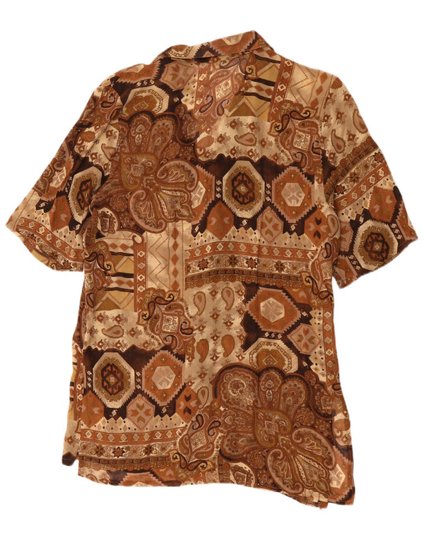 Blusa feminina vintage de manga curta UK 16 grande marrom paisley