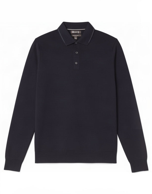 Suéter masculino Marks & Spencer com gola polo e algodão azul marinho médio