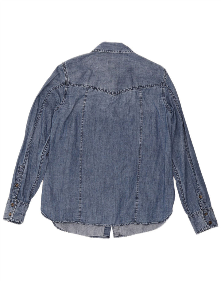 Camisa jeans feminina Orvis Reino Unido 10 algodão azul pequeno