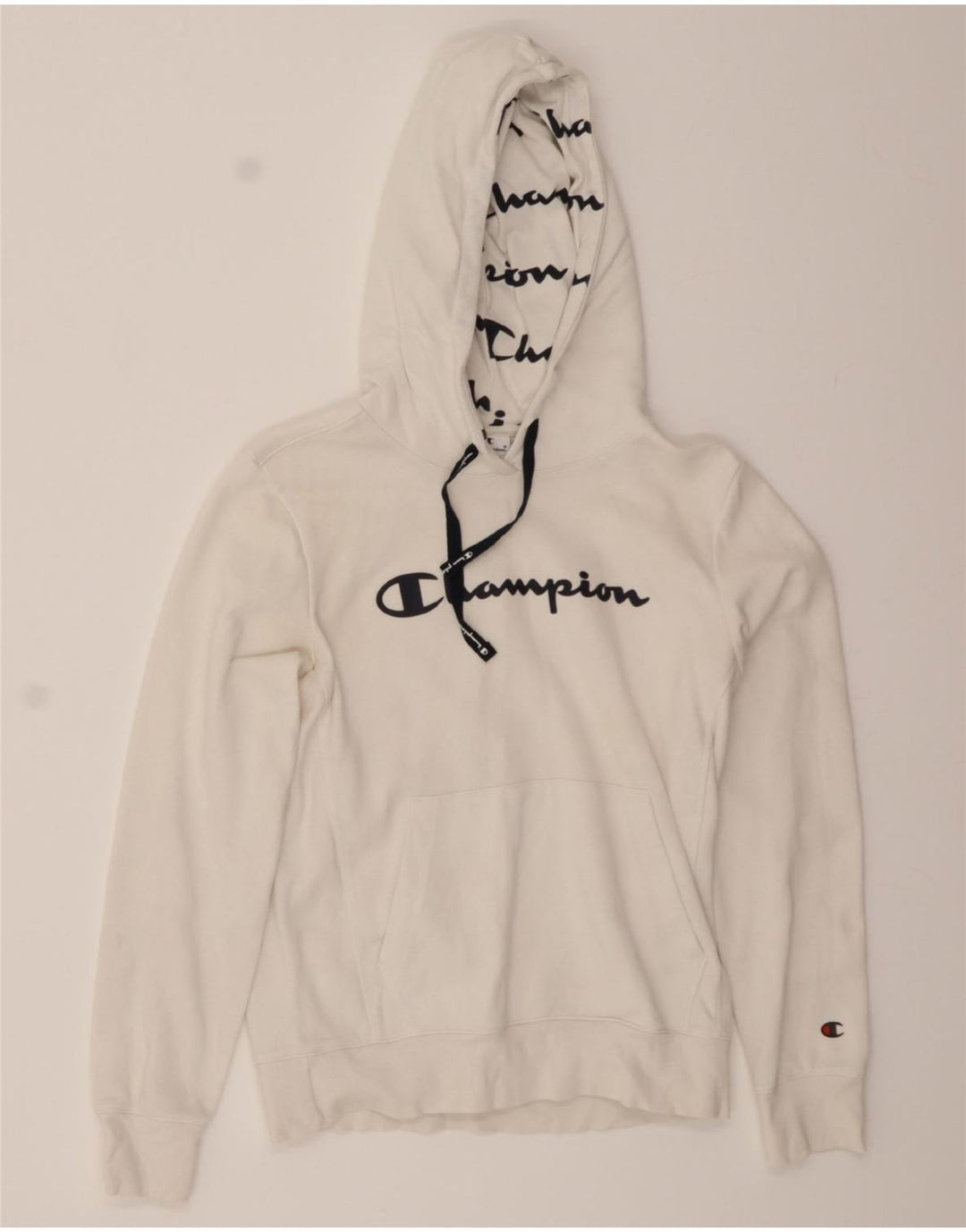 CHAMPION Womens Graphic Hoodie Jumper UK 12 Medium White Cotton Vintage Champion and Second-Hand Champion from Messina Hembry 