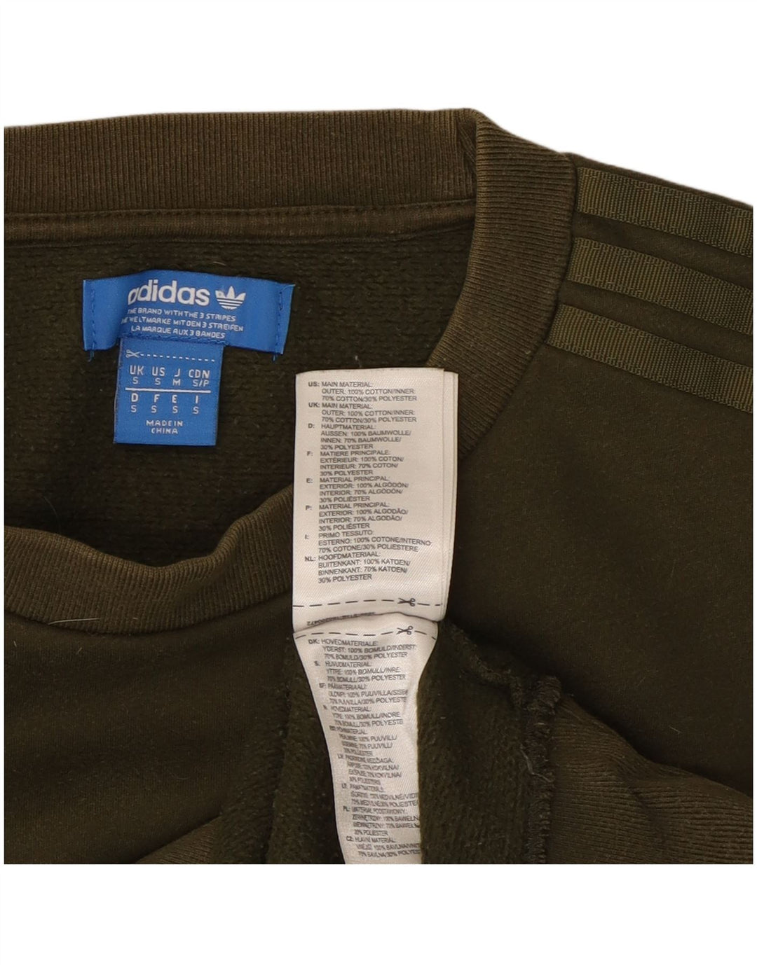 Adidas Mens Moletom Jumper Pequeno Algodão Cáqui