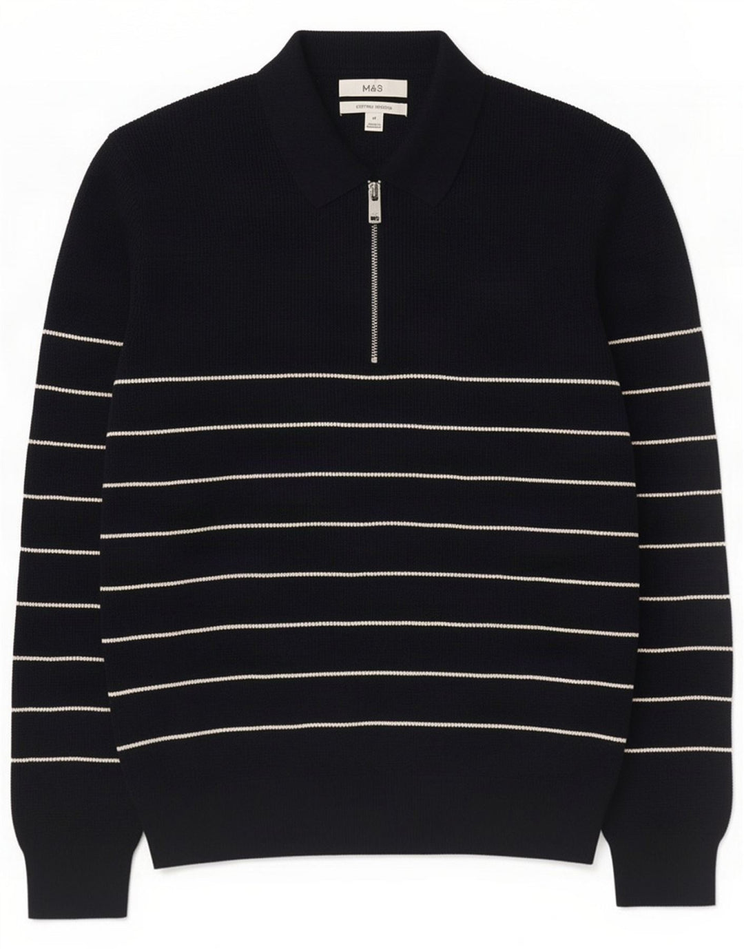 Suéter masculino com gola polo Marks & Spencer médio listrado azul marinho