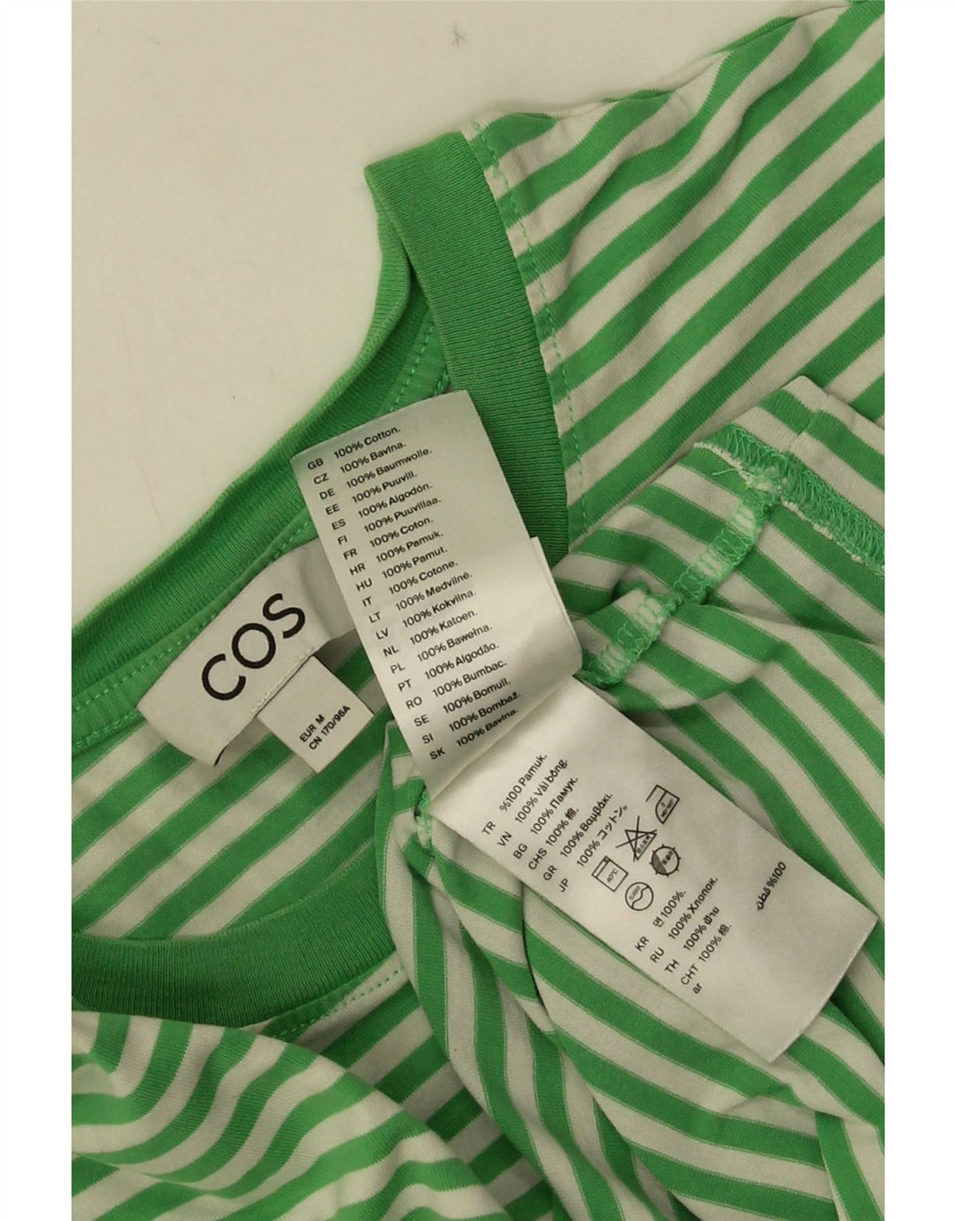 Cos Camiseta Masculina Top Médio Algodão Listrado Verde
