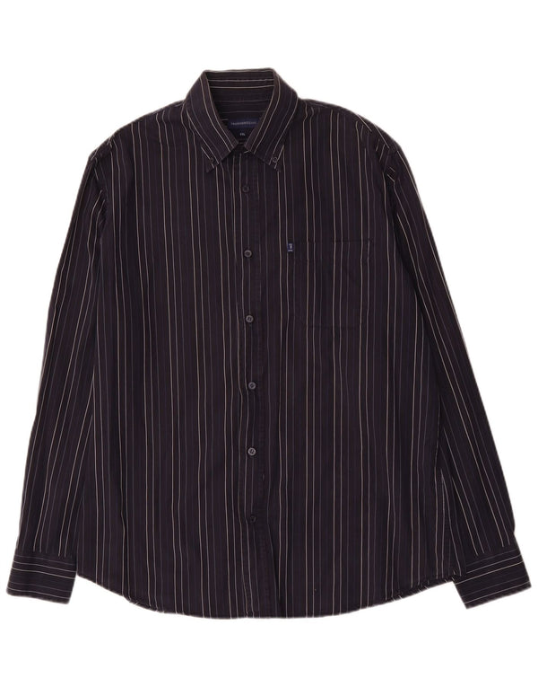 Trussardi Jeans Camisa masculina 2XL algodão listrado azul marinho