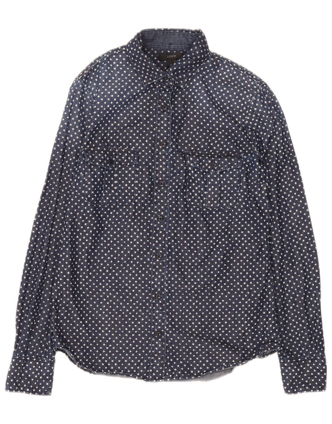 J. Crew Camisa jeans feminina com estampa abstrata grande tamanho EUA 2 XS azul marinho