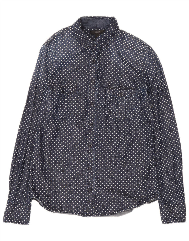 J. Crew Camisa jeans feminina com estampa abstrata grande tamanho EUA 2 XS azul marinho
