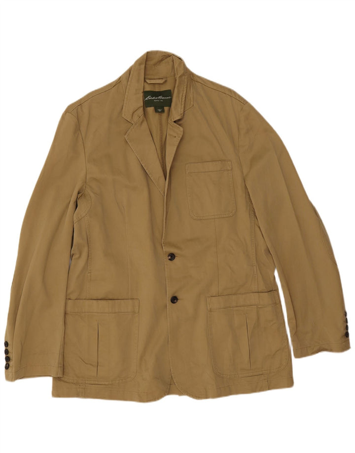 Jaqueta blazer masculina Eddie Bauer com 2 botões Reino Unido 42 XL algodão cáqui