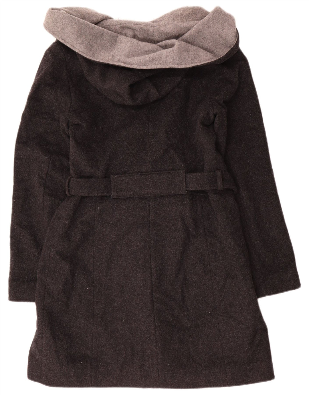 Sobretudo feminino Dkny aberto com capuz US 8 lã cinza médio