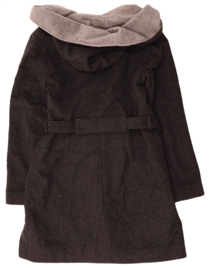 Sobretudo feminino Dkny aberto com capuz US 8 lã cinza médio
