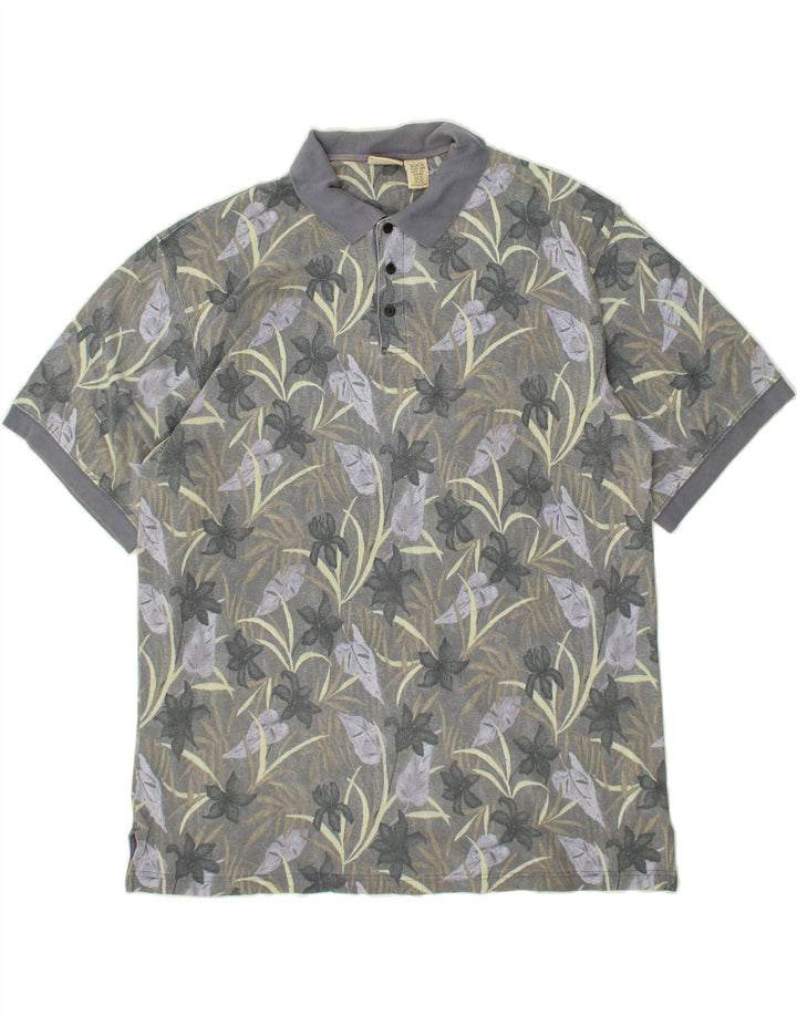 L.L.BEAN Mens Polo Shirt XL Grey Floral Cotton Vintage L.L.Bean and Second-Hand L.L.Bean from Messina Hembry 