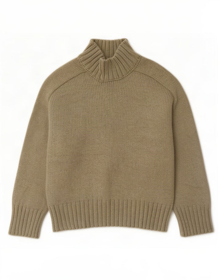 Suéter feminino Zara com gola tartaruga Reino Unido 16 grande poliéster cáqui
