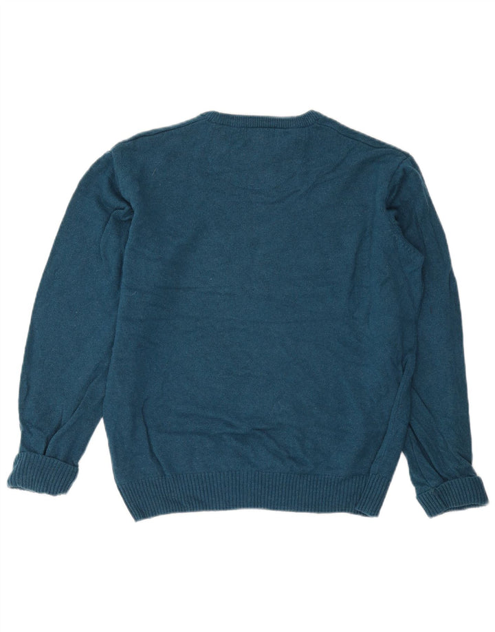 Suéter masculino John Lewis com gola redonda, lã merino azul pequena