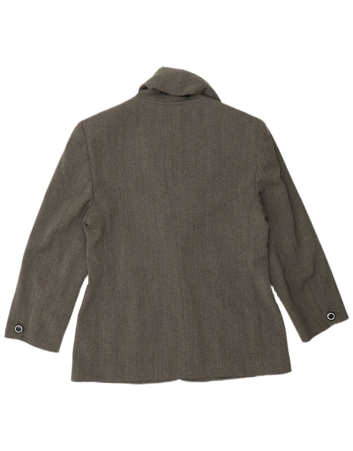 Jaqueta blazer feminina Genny com 3 botões Reino Unido 14 lã espinha de peixe cinza médio