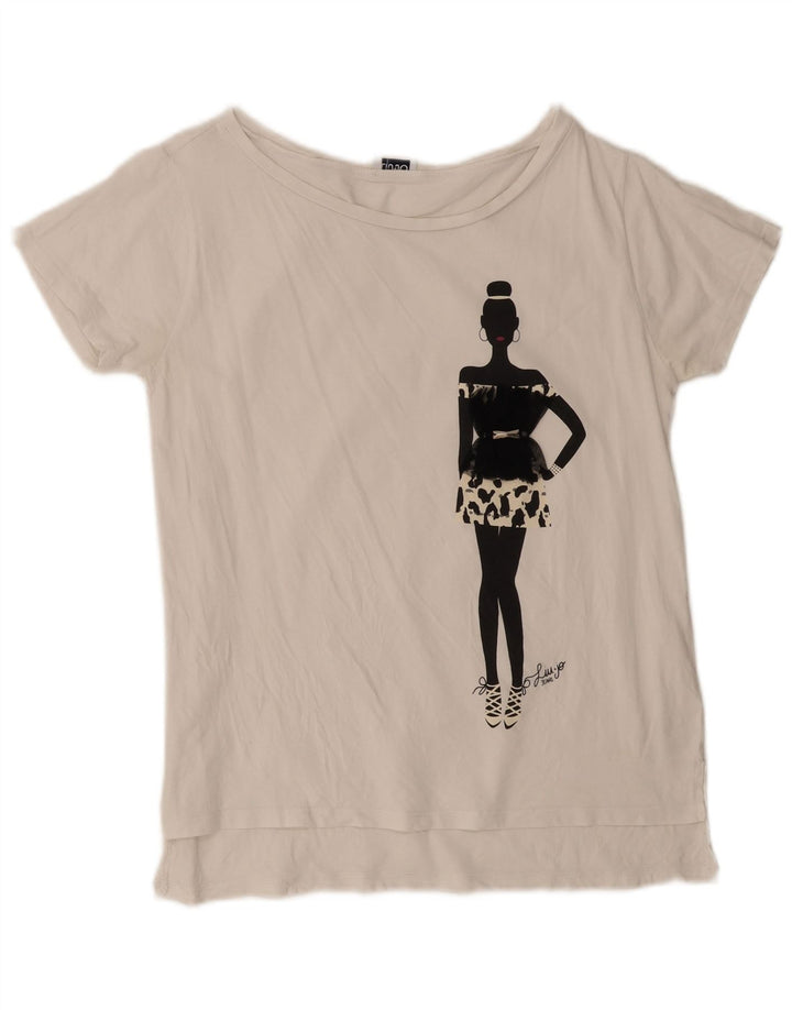 Camiseta feminina Liu Jo com estampa gráfica UK 14 algodão branco médio