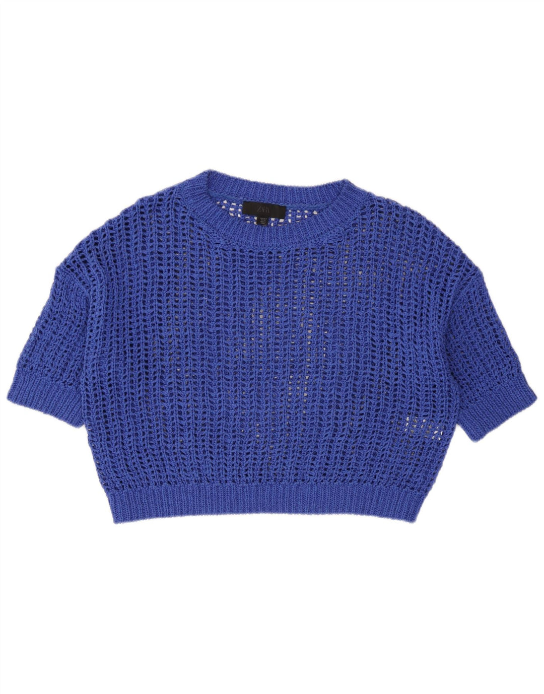 Zara blusa feminina oversized transparente de malha Reino Unido 10 algodão azul pequeno