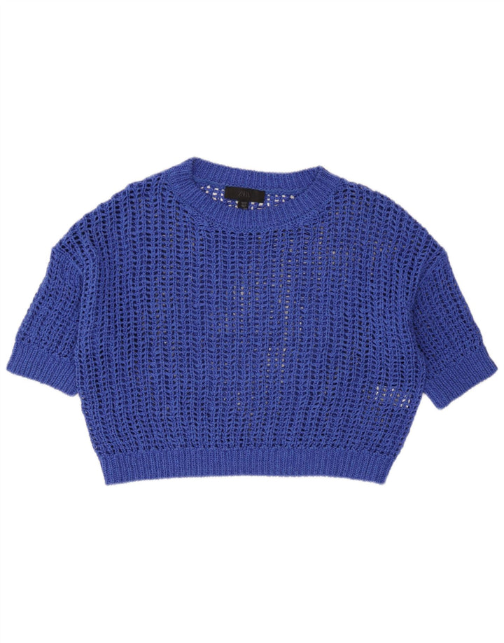 Zara blusa feminina oversized transparente de malha Reino Unido 10 algodão azul pequeno