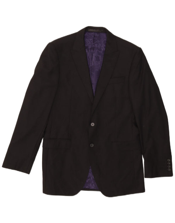 Jaqueta blazer masculina longa de 2 botões Marks & Spencer Reino Unido 40 lã preta média