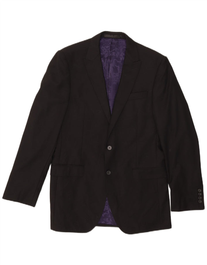 Jaqueta blazer masculina longa de 2 botões Marks & Spencer Reino Unido 40 lã preta média