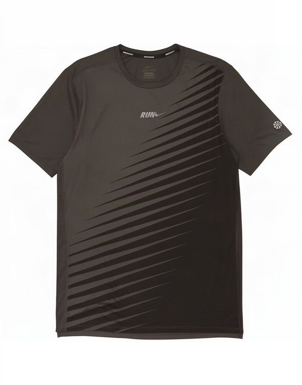 Camiseta masculina Nike Running Graphic Top grande cinza listrado poliéster esportivo