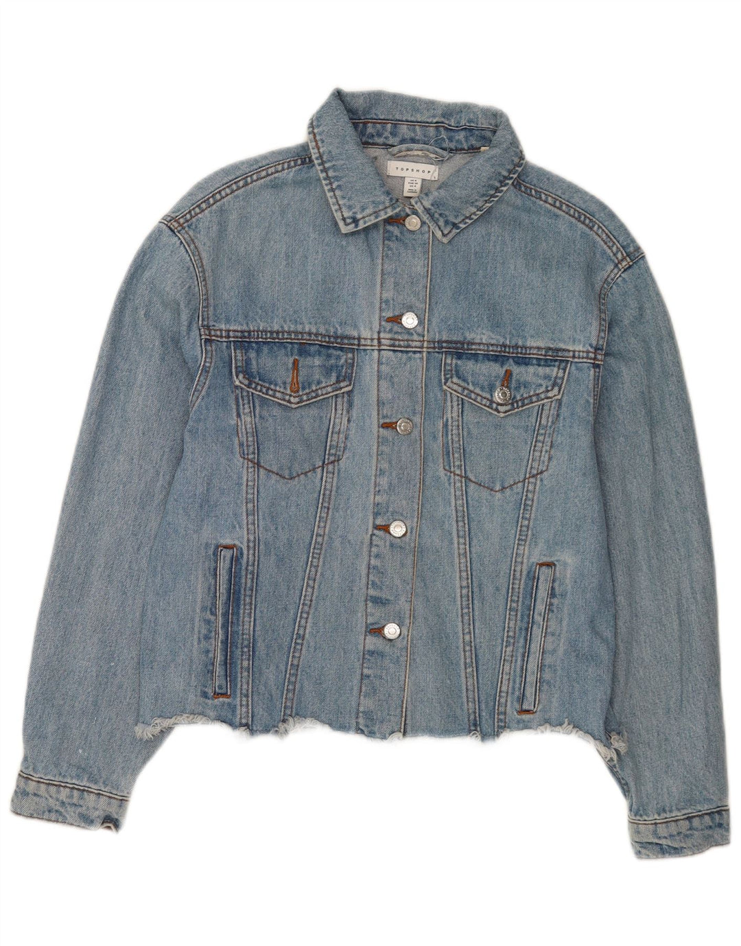 Jaqueta jeans feminina superdimensionada Topshop Reino Unido 8 algodão azul pequeno