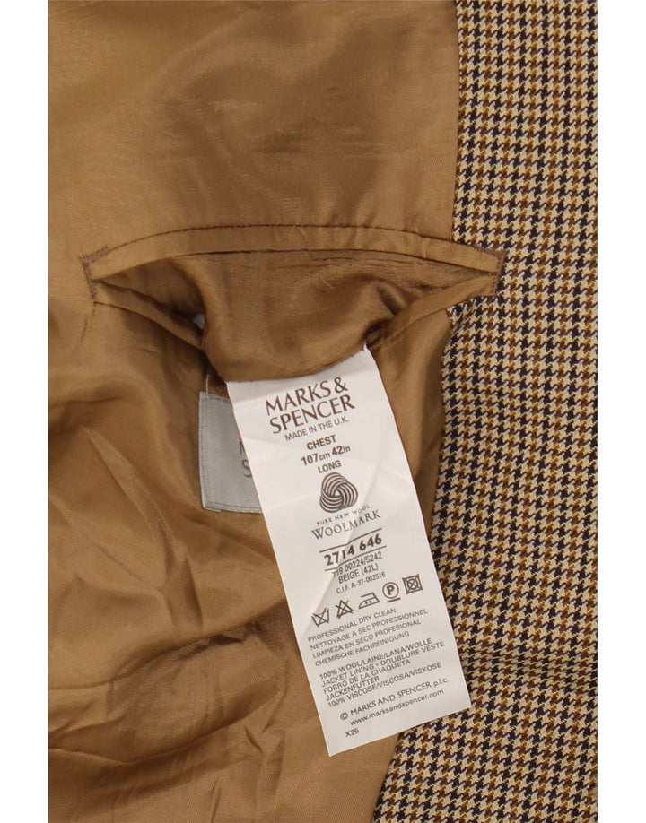 Jaqueta Blazer Longline Masculina Marks & Spencer Reino Unido 42 Grande Bege Houndstooth