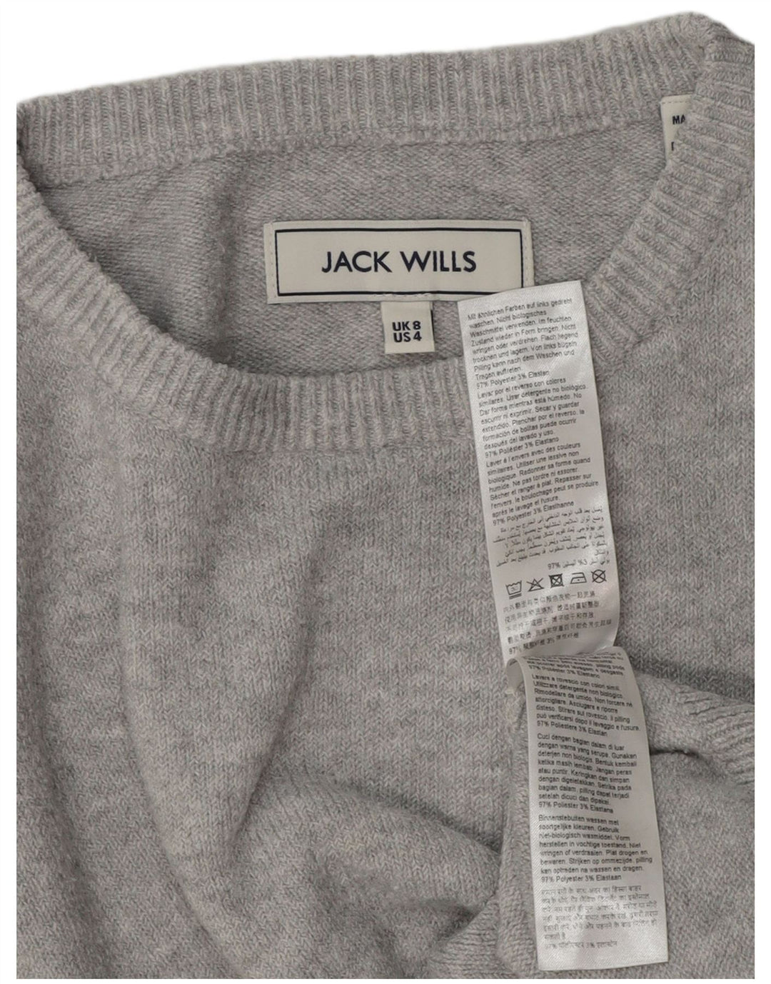 JACK WILLS Suéter feminino oversized com gola redonda Reino Unido 8 pequeno cinza