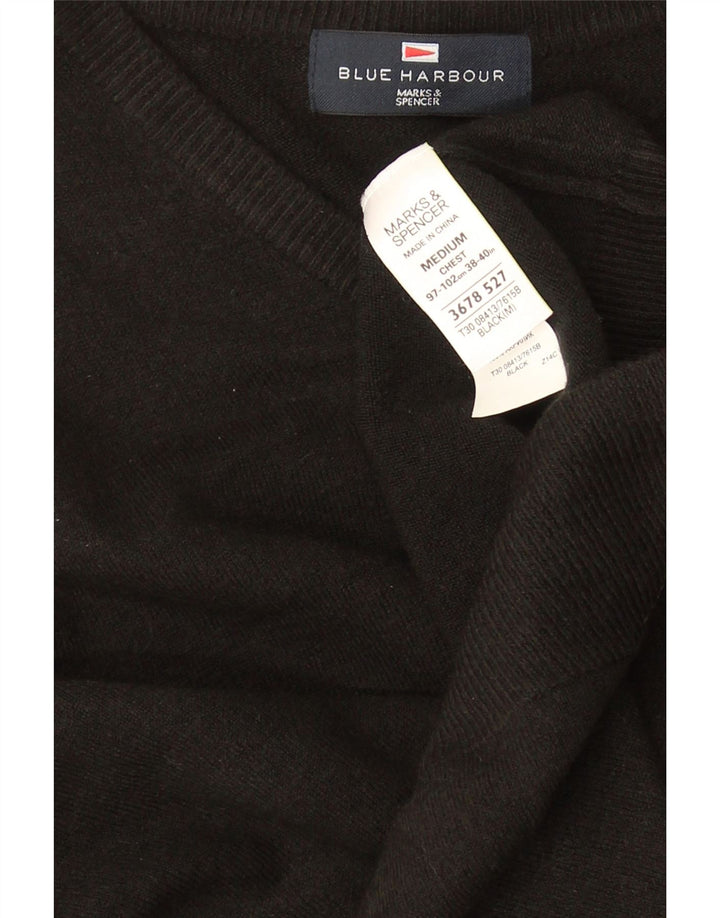Suéter masculino Marks & Spencer Blue Harbor com decote em V médio preto