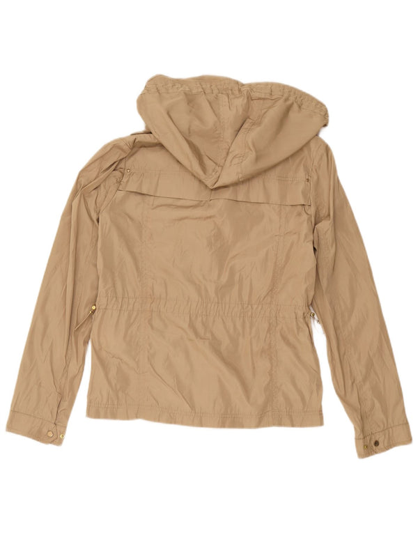 Jaqueta de chuva com capuz feminino Zara UK 12 poliéster bege médio