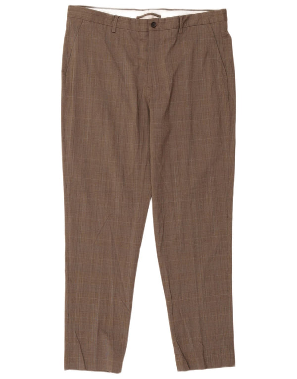 Calça Chino Cônica Masculina Zara EU 46 XL W36 L30 Poliéster Xadrez Marrom