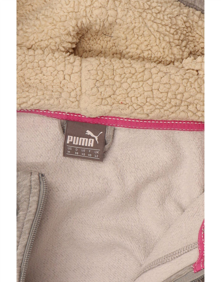 Suéter PUMA feminino com capuz e zíper UK 12 algodão cinza médio