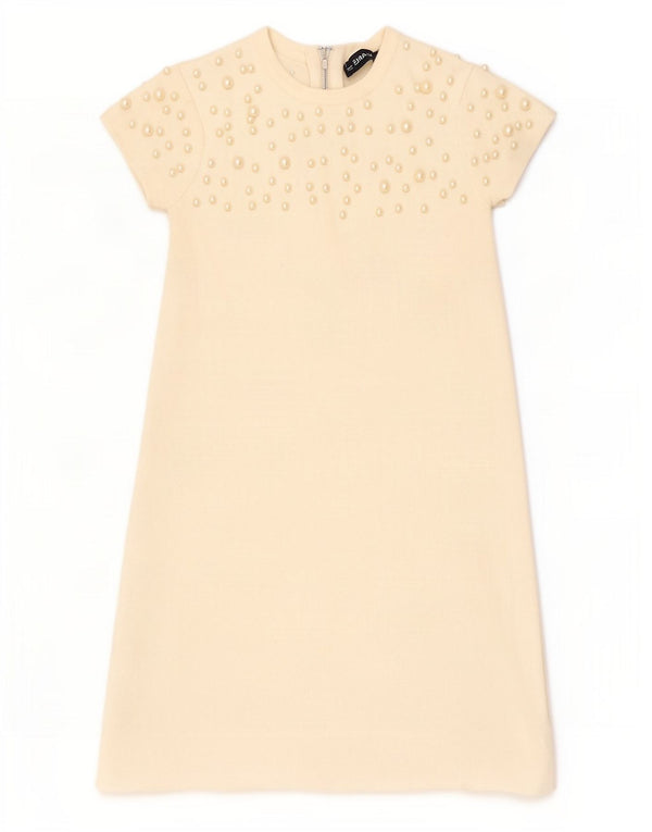 Zara vestido feminino de manga curta com mangas curtas Reino Unido 8 pequeno off white viscose manchada