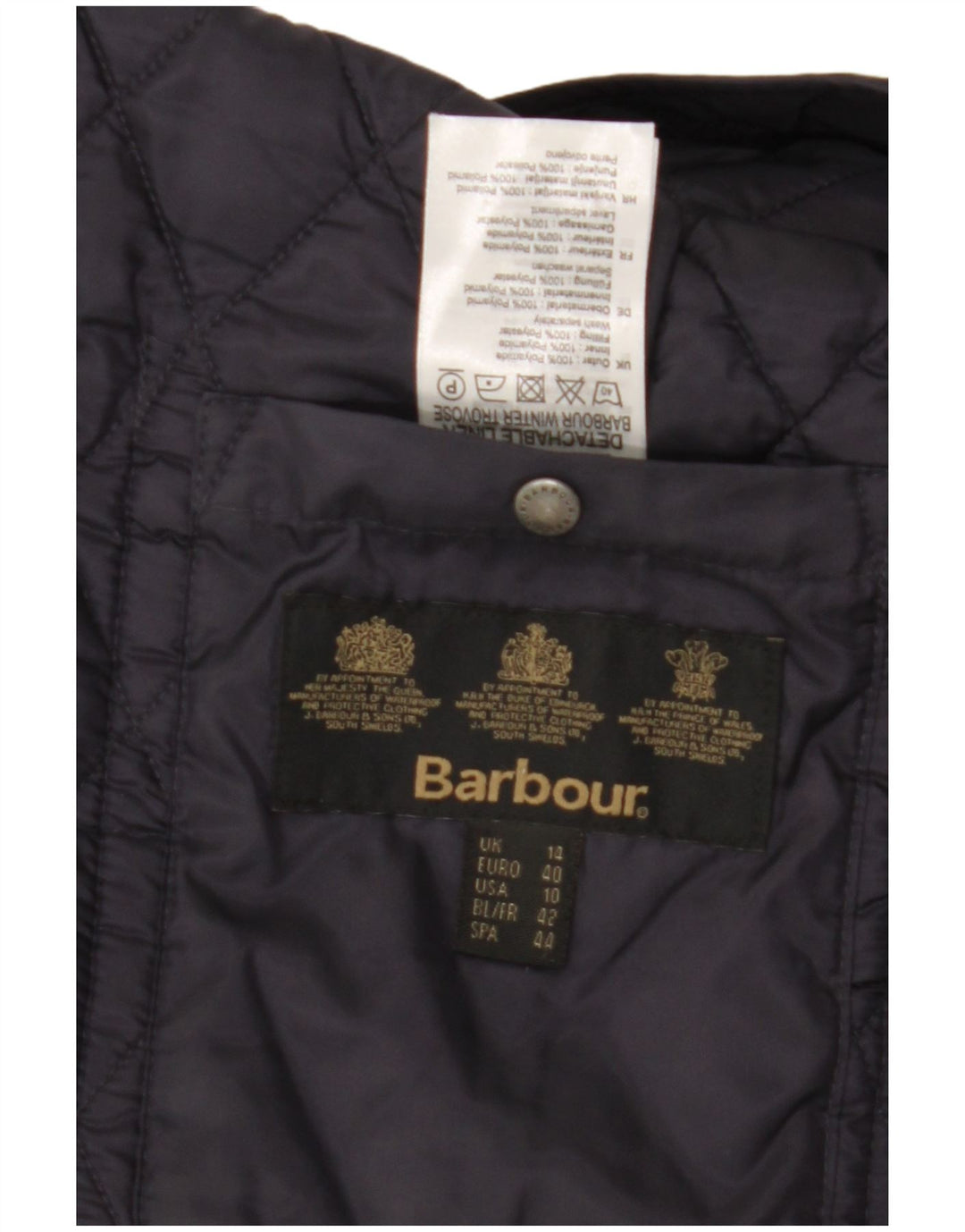 Jaqueta acolchoada feminina BARBOUR UK 14 grande azul marinho poliamida