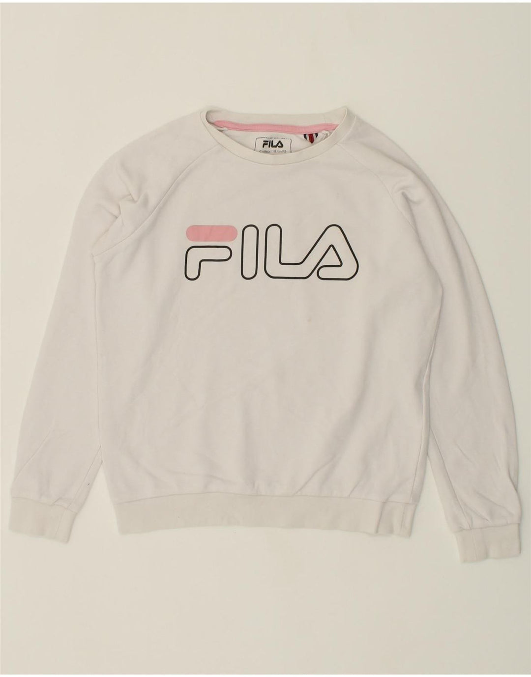 FILA Girls Graphic Sweatshirt Jumper 9-10 Years White Cotton Vintage Fila and Second-Hand Fila from Messina Hembry 