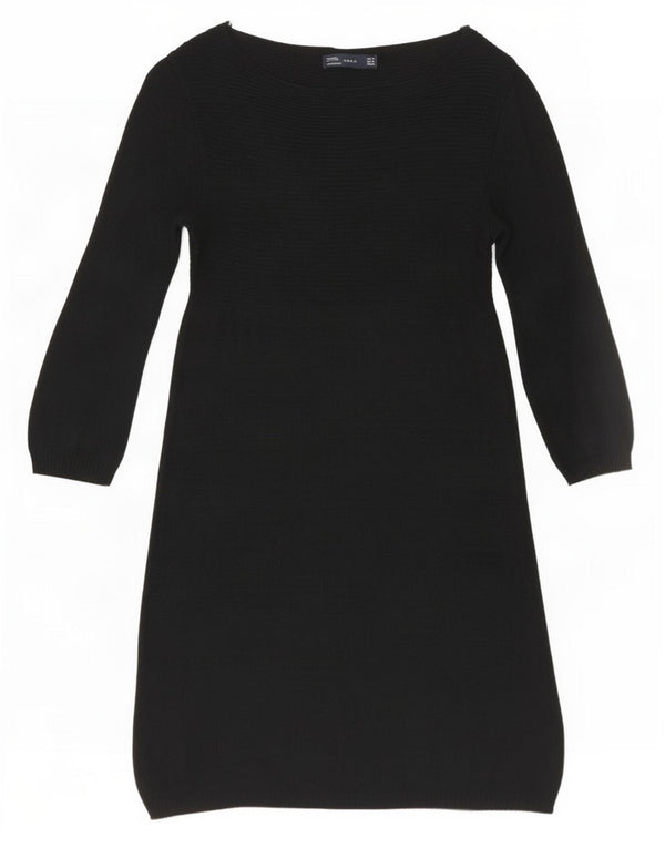 Zara vestido feminino manga 3/4 Reino Unido 8 pequeno algodão preto