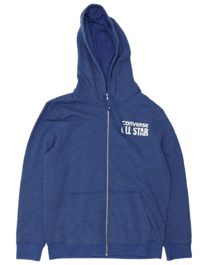 Suéter Converse masculino com capuz e zíper gráfico médio azul marinho algodão