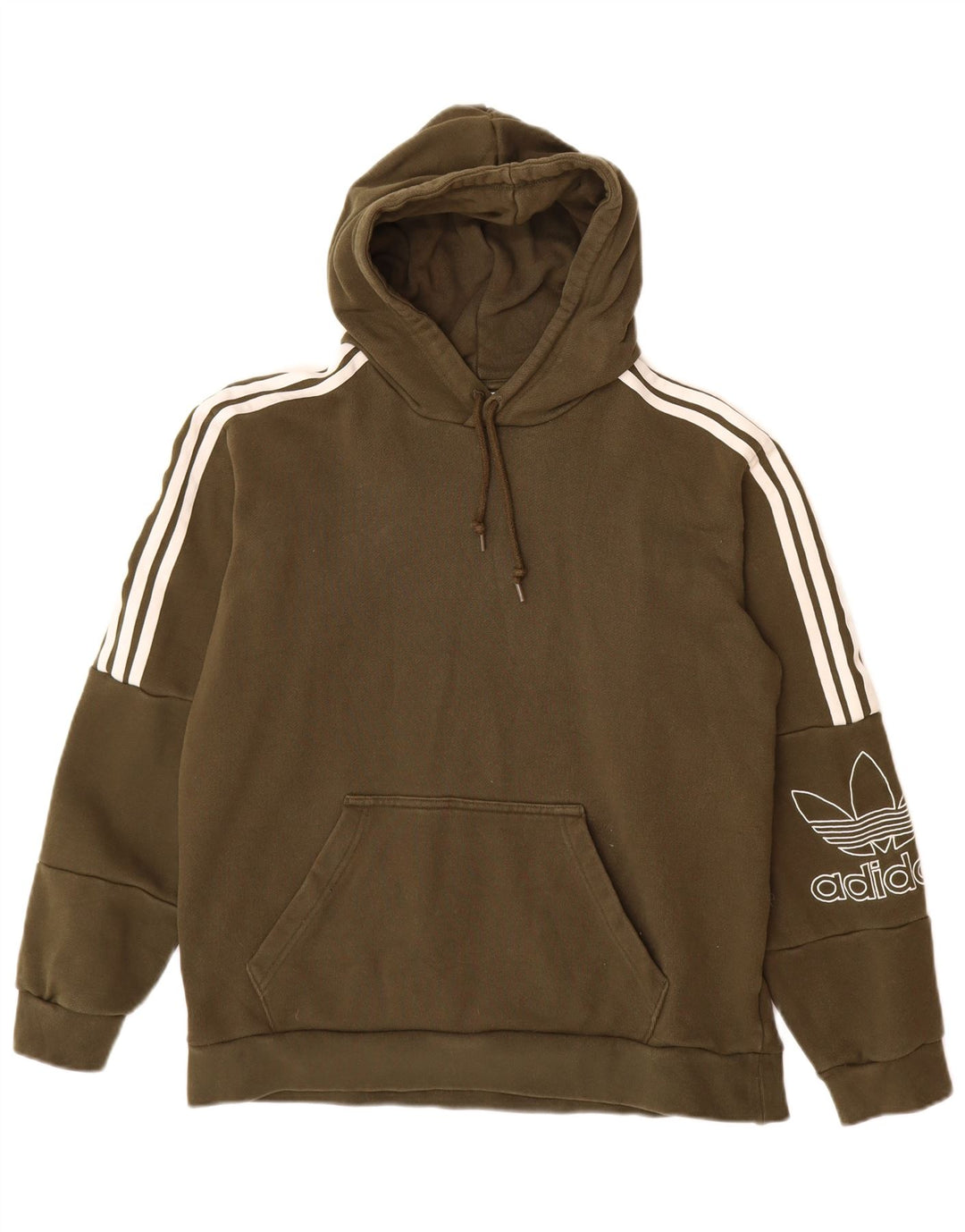 ADIDAS Womens Graphic Hoodie Jumper UK 14 Médio Algodão Cáqui