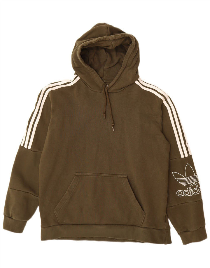 ADIDAS Womens Graphic Hoodie Jumper UK 14 Médio Algodão Cáqui