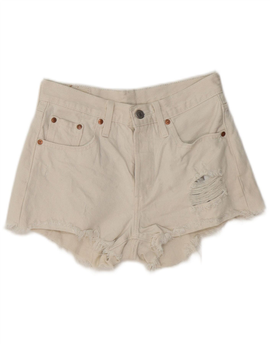 Shorts jeans feminino Levi's desgastado W25 XS algodão branco