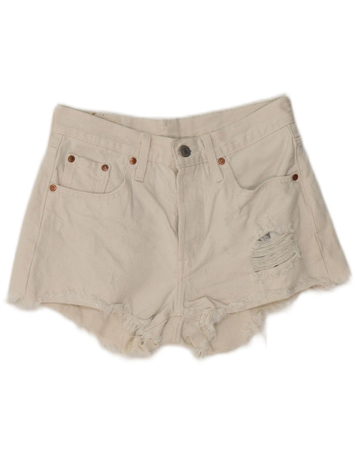 Shorts jeans feminino Levi's desgastado W25 XS algodão branco