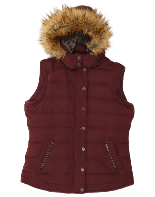 Colete acolchoado com capuz feminino Fat Face UK 12 algodão médio Borgonha