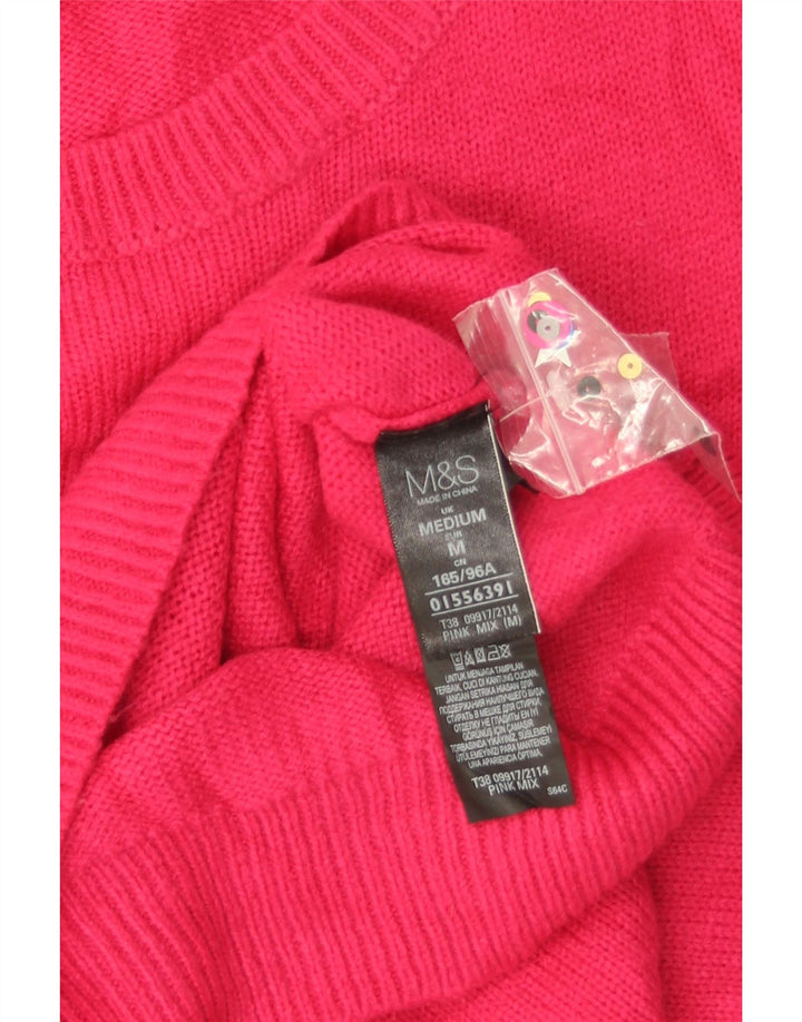 Suéter feminino Marks & Spencer com gola redonda Reino Unido 14 médio rosa Natal