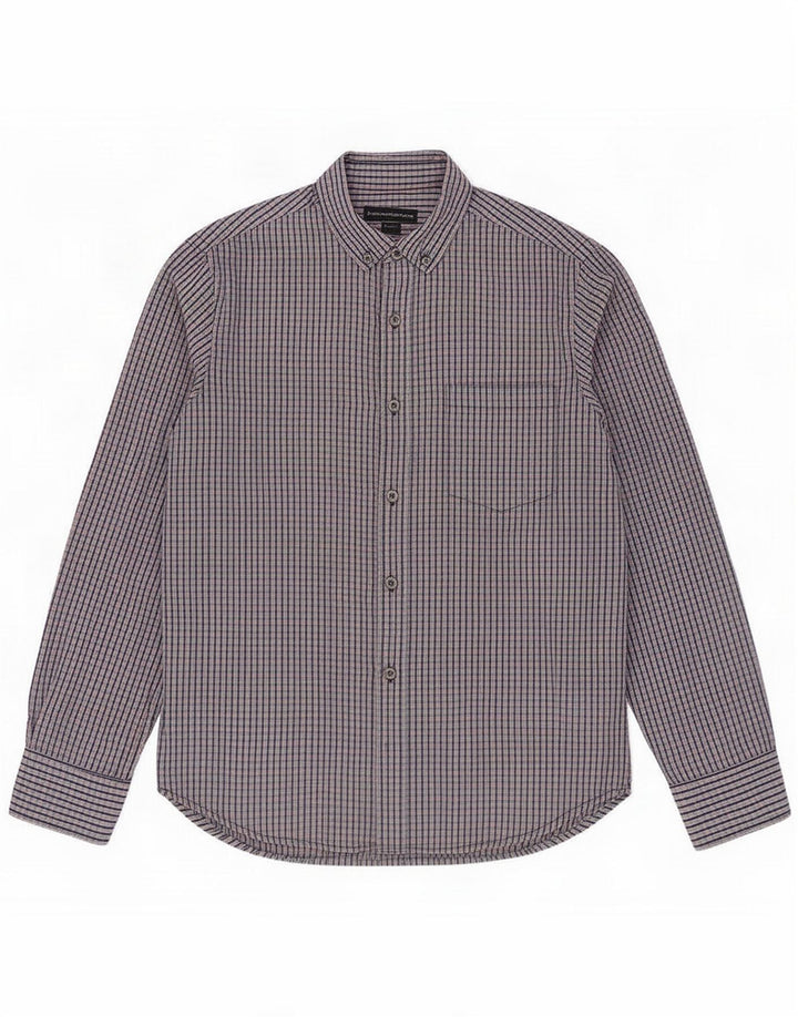 Camisa masculina de conexão francesa pequena de algodão xadrez azul