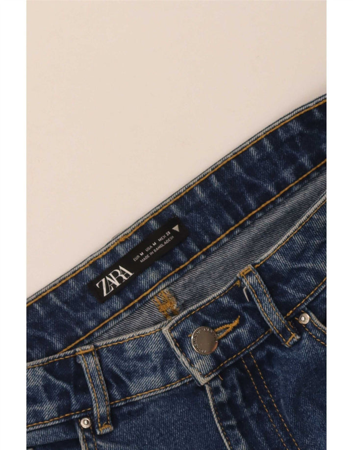 Mini saia jeans feminina Zara médio W28 azul geométrico