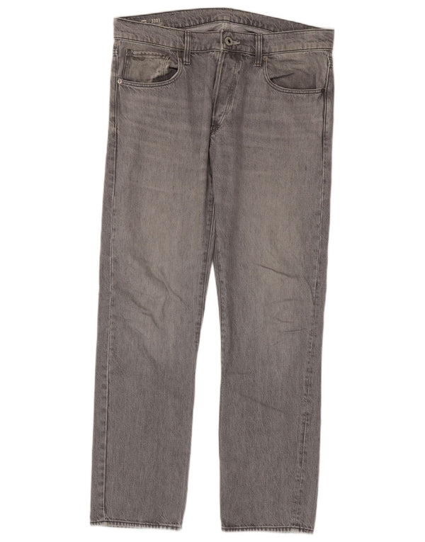 G-Star masculino 3301 jeans reto W33 L32 algodão cinza