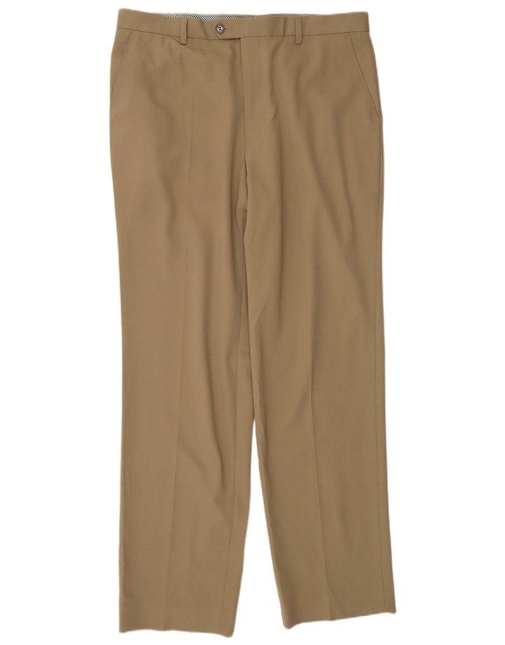 Calça masculina de terno reto MARKS & SPENCER W36 L33 poliéster bege