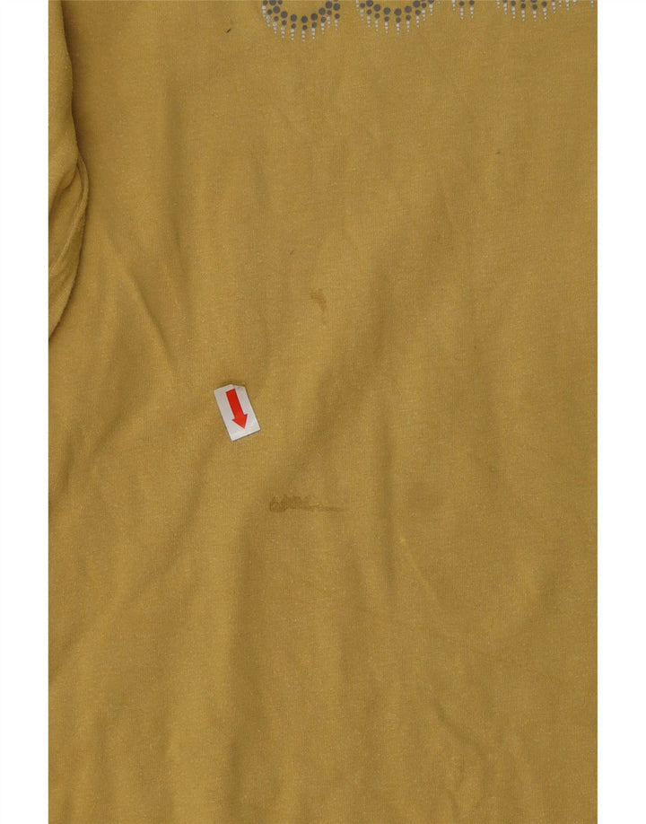 COLUMBIA Top gráfico feminino manga comprida Reino Unido 14 grande algodão amarelo