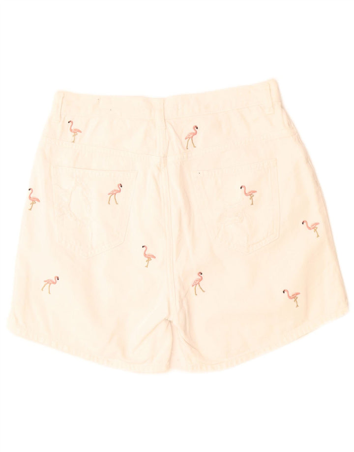 Zara Shorts jeans feminino com padrão abstrato UE 40 médio W28 branco